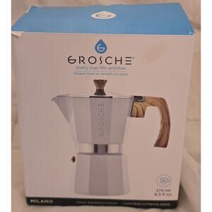 GROSCHE Milano Stovetop Espresso Maker Moka pot 3 espresso Cup - 5 oz, White EUC